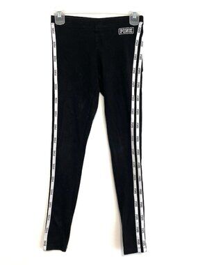 PINK VS VICTORIA'S SECRET Black White Double Side Stripe Tape Spellout Leggings